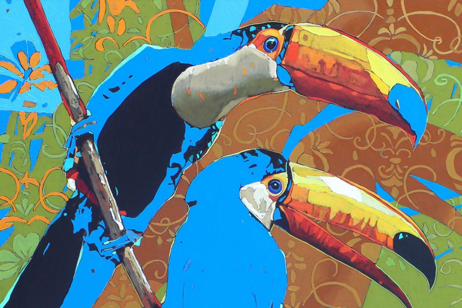 Toucans 21   Xxi Century, Contemporary Figurative Oil Painting, Animals, Pop Art photo for sale
