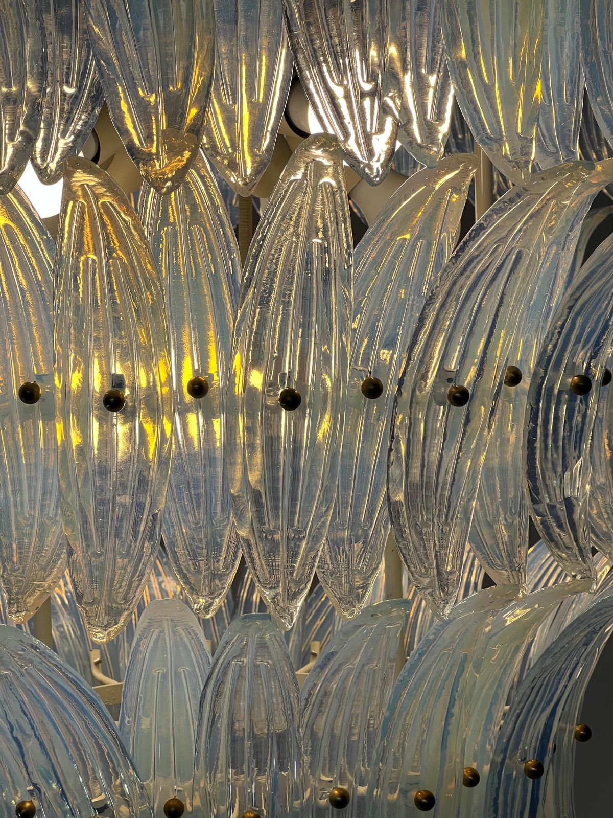 Amazing Italian Opaline Palmette Leaves Chandelier, Murano, 1980 photo vintage