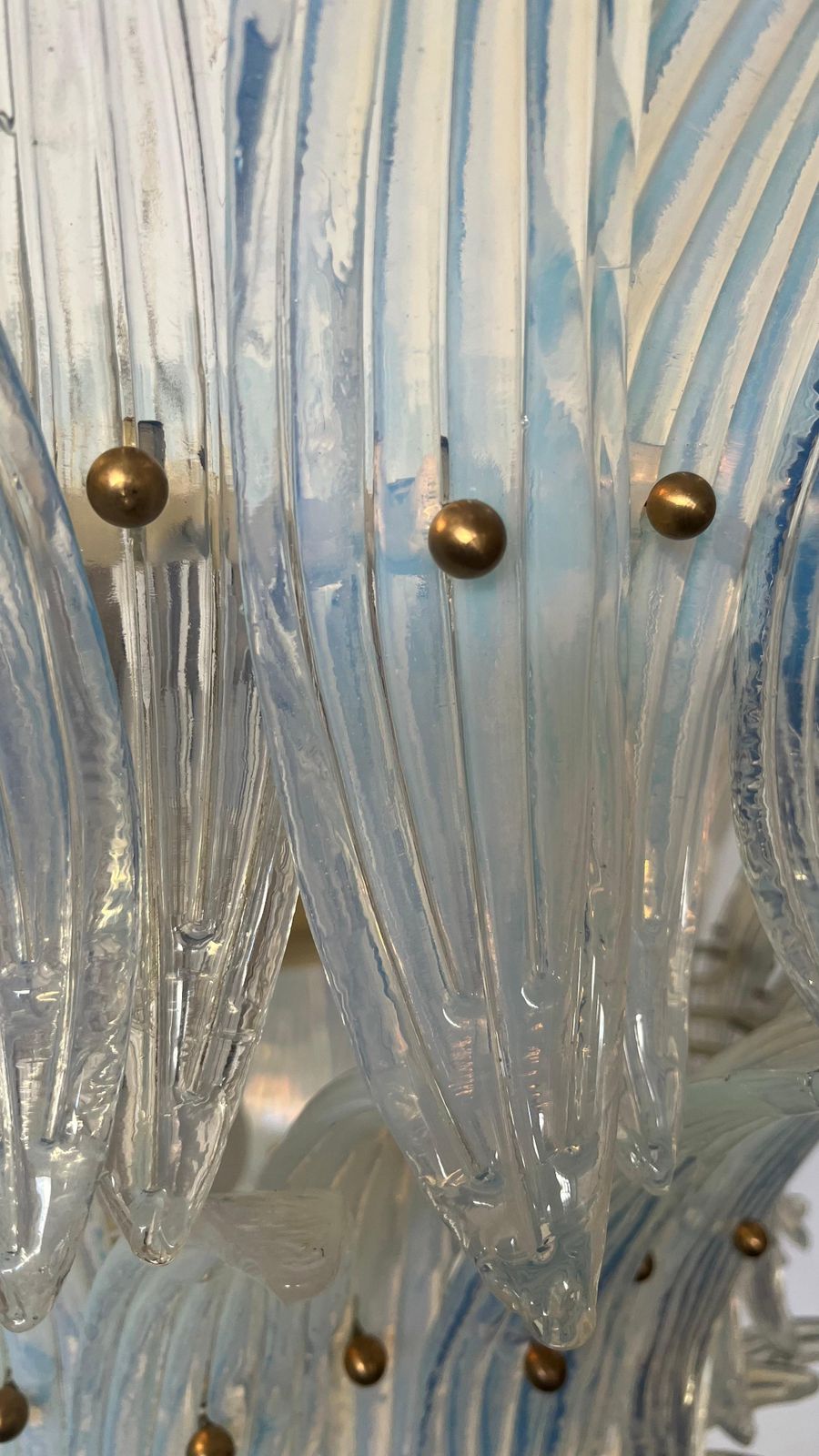 photo for sale Amazing Italian Opaline Palmette Leaves Chandelier, Murano, 1980