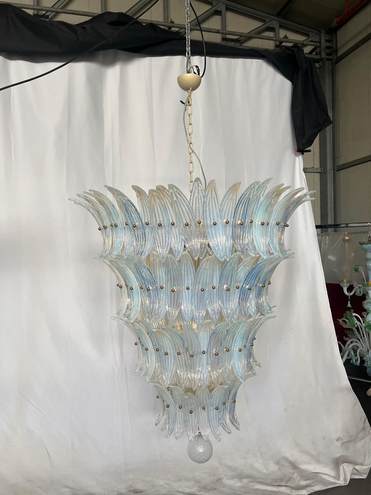 photo buy Amazing Italian Opaline Palmette Leaves Chandelier, Murano, 1980