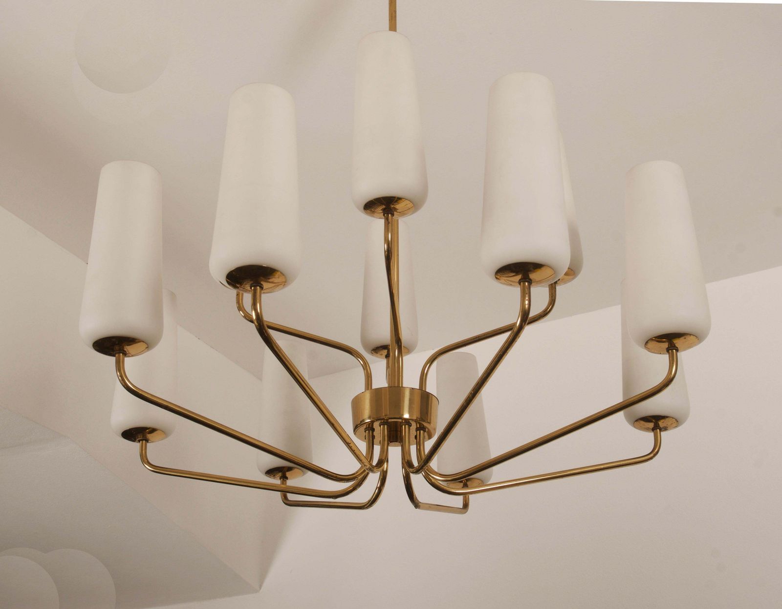 Huge Midcentury Rare Brass Opaline Glass Chandelier By Rupert Nikoll photo 5565.0