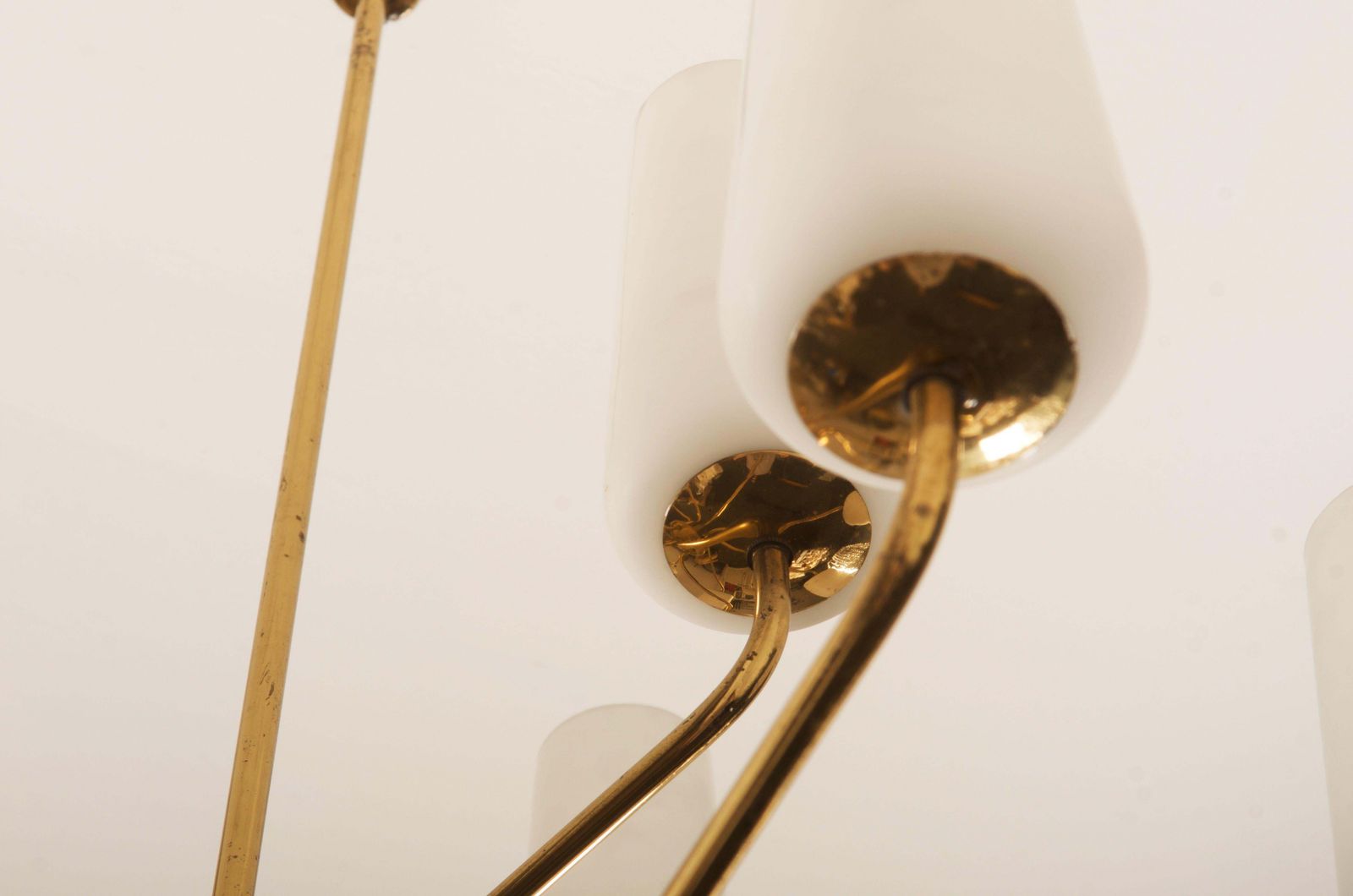 Lighting Huge Midcentury Rare Brass Opaline Glass Chandelier By Rupert Nikoll photo
