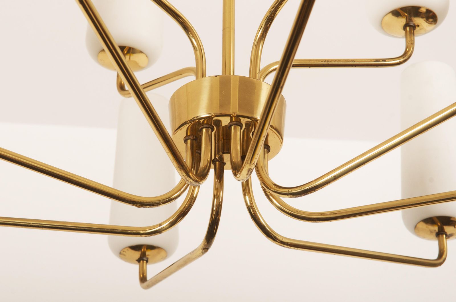 5565.0 Huge Midcentury Rare Brass Opaline Glass Chandelier By Rupert Nikoll photo