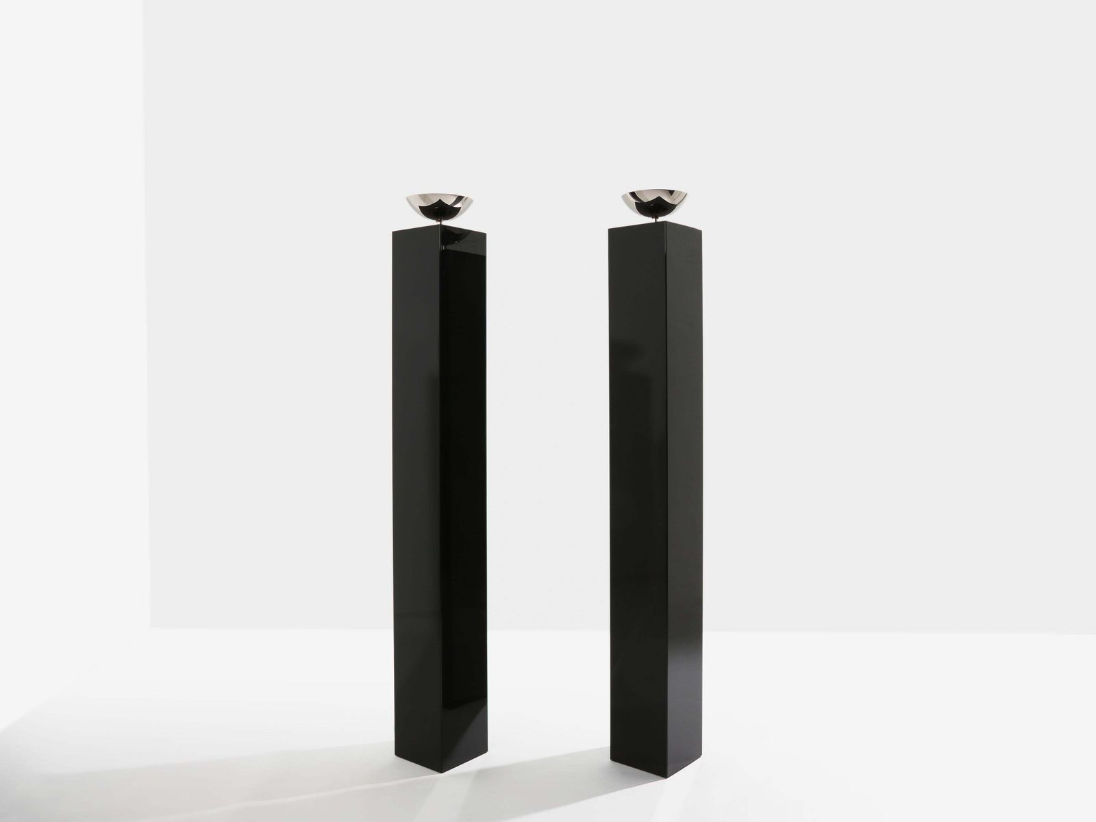 Michel Boyer Pair Of Black Lacquered And Nickeled Metal Floor Lamps 1979 photo for sale