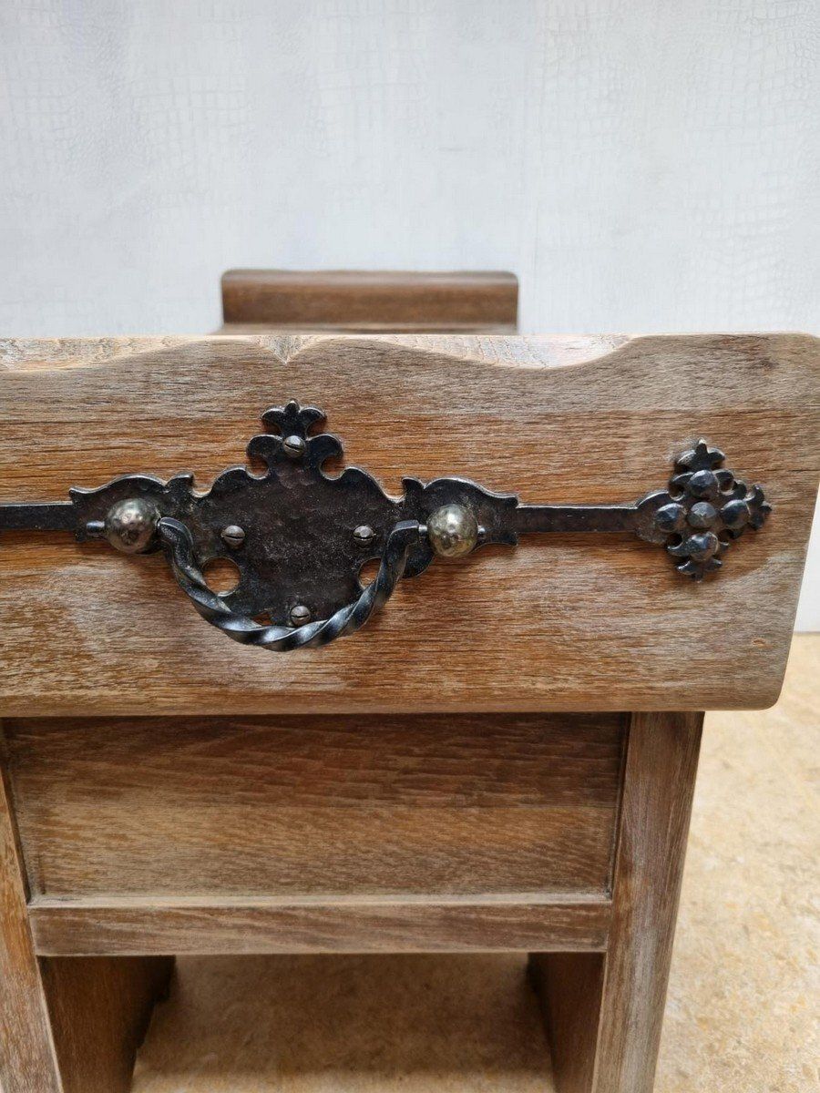 Vintage Brutalist Oak Chest Bench With Black Iron Hardware, 1960s photo buy