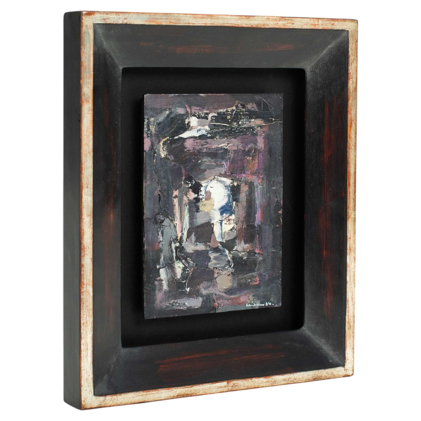 Small French Abstract Modern Composition In Black White Purple By René Leidner