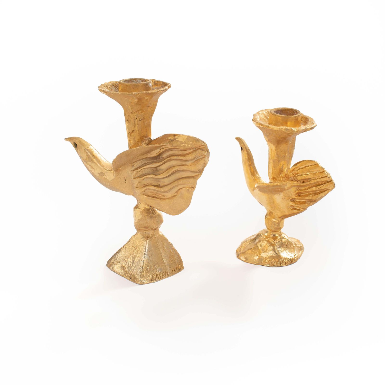 Pair Of French Gilded Bronze Candlesticks By Pierre Casenove For Fondica, 1980s photo buy