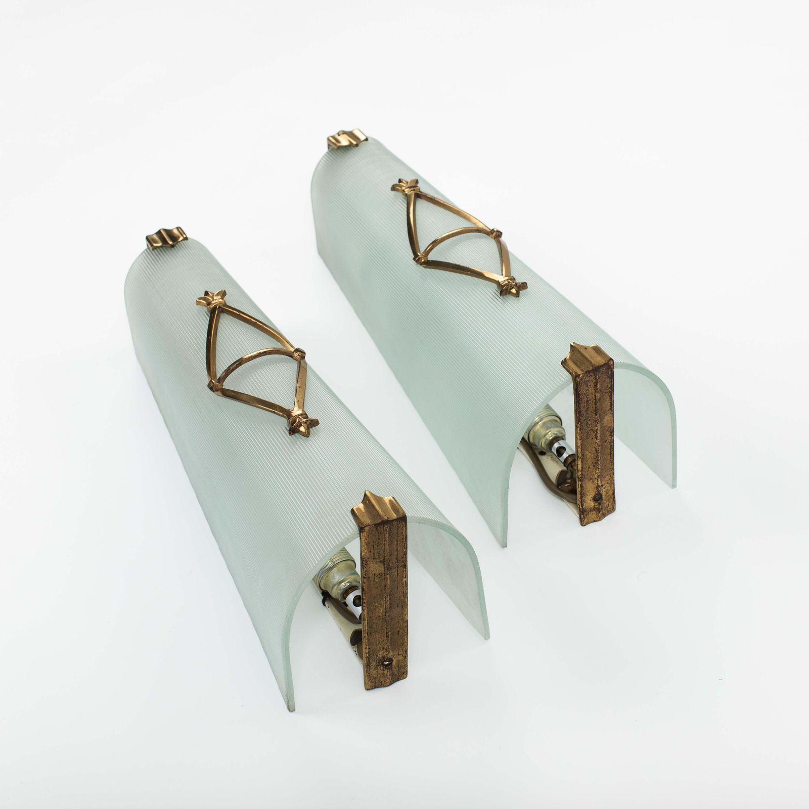 Pair Of French Art Déco Satin Glass Wall Sconces By Atelier Petitot, Paris 1930s photo buy