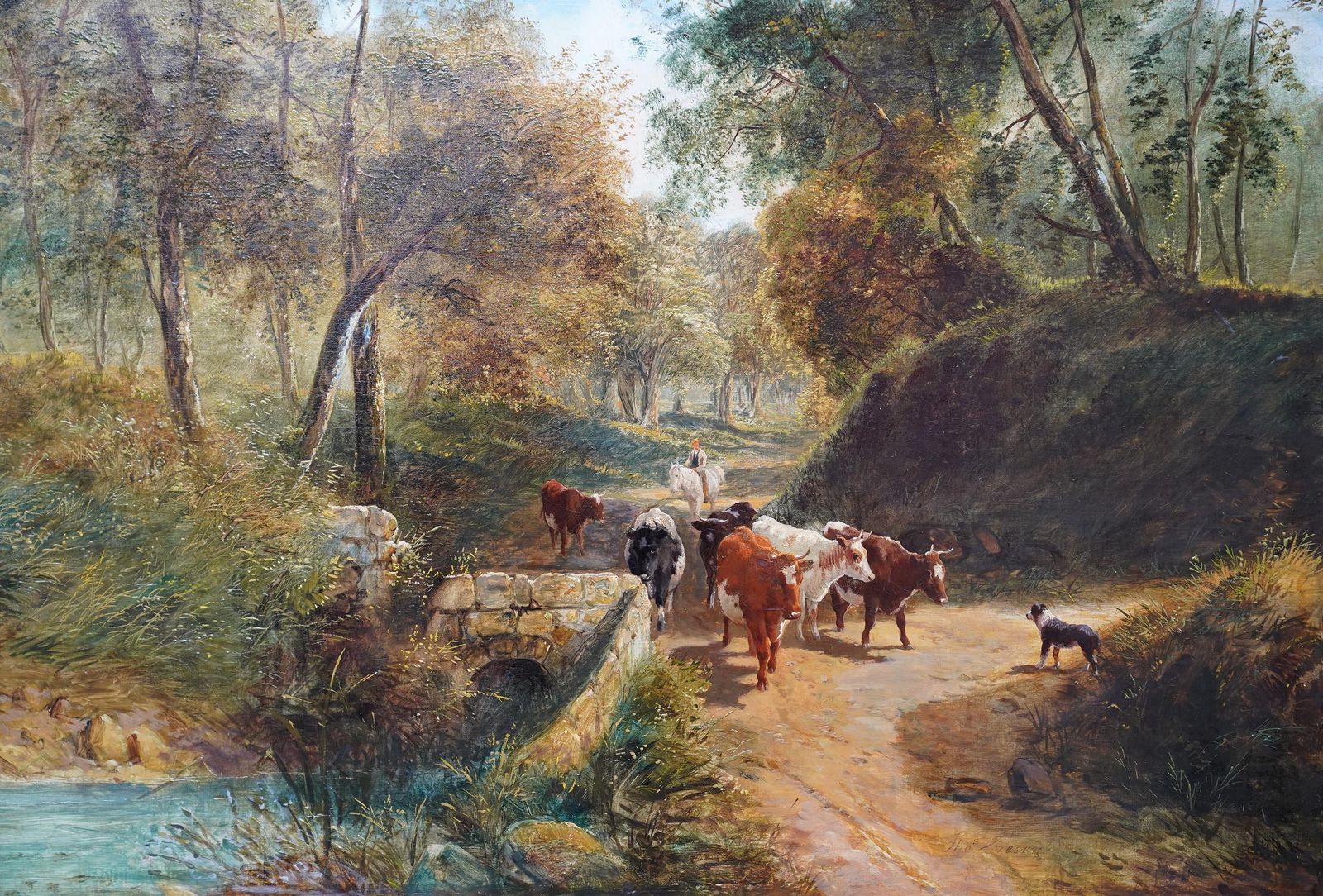 Art Drover With Cattle In Landscape   British Old Master Animal Art Oil Painting photo