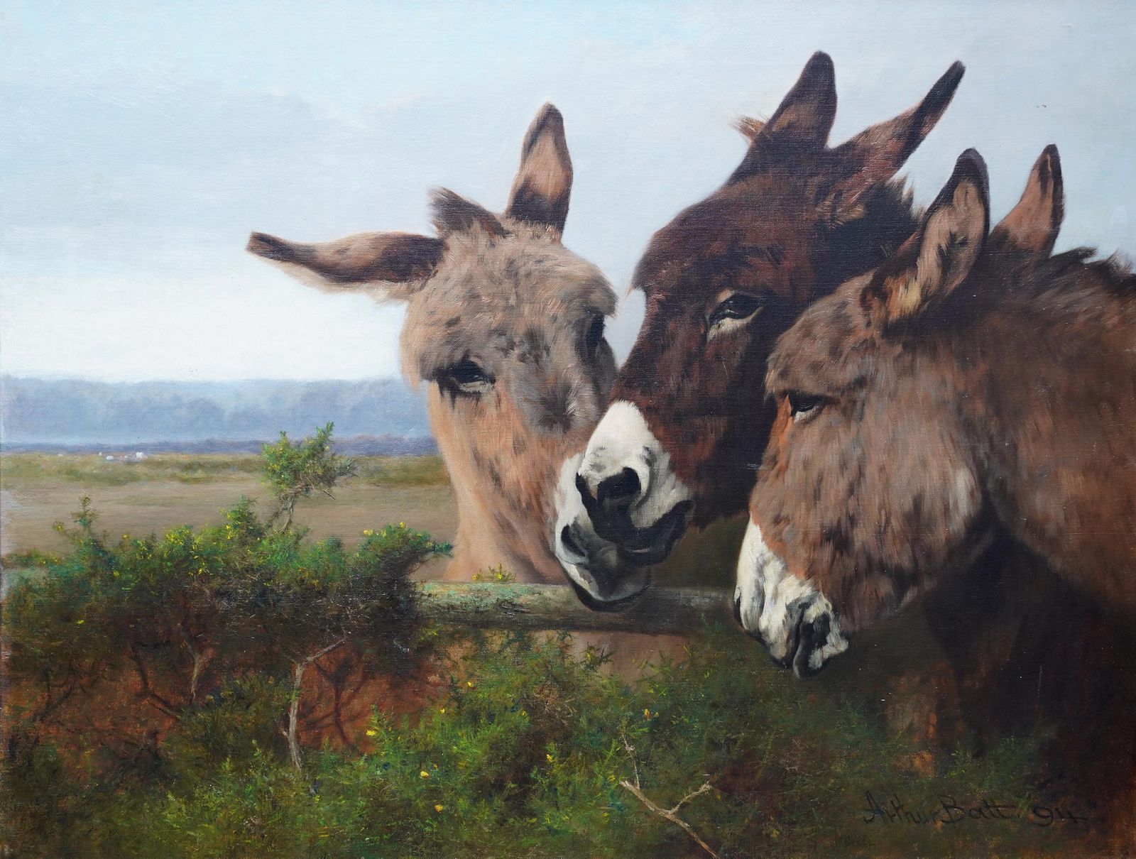 Art Portrait Of Donkeys In A Landscape   British Victorian Art Animal Oil Painting photo