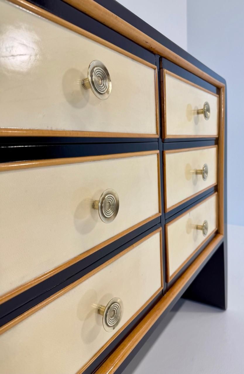 photo for sale Italian Art Deco Dresser By Paolo Buffa In Maple, Lacquer And Parchment, 1940s