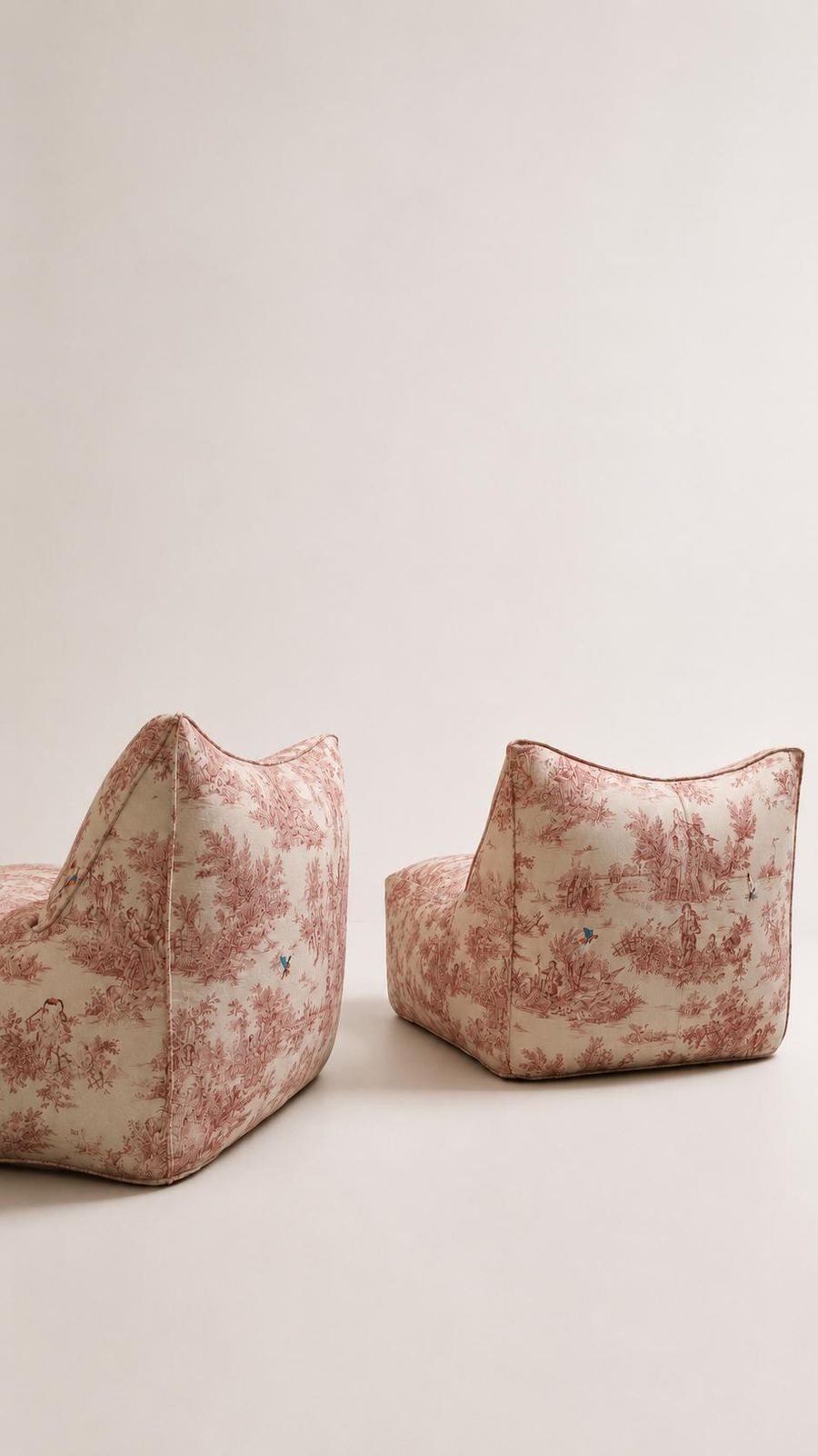 Pair Of Iconic Bambola Armchairs By Mario Bellini, Pink Toile De Jouy Fabric photo furniture