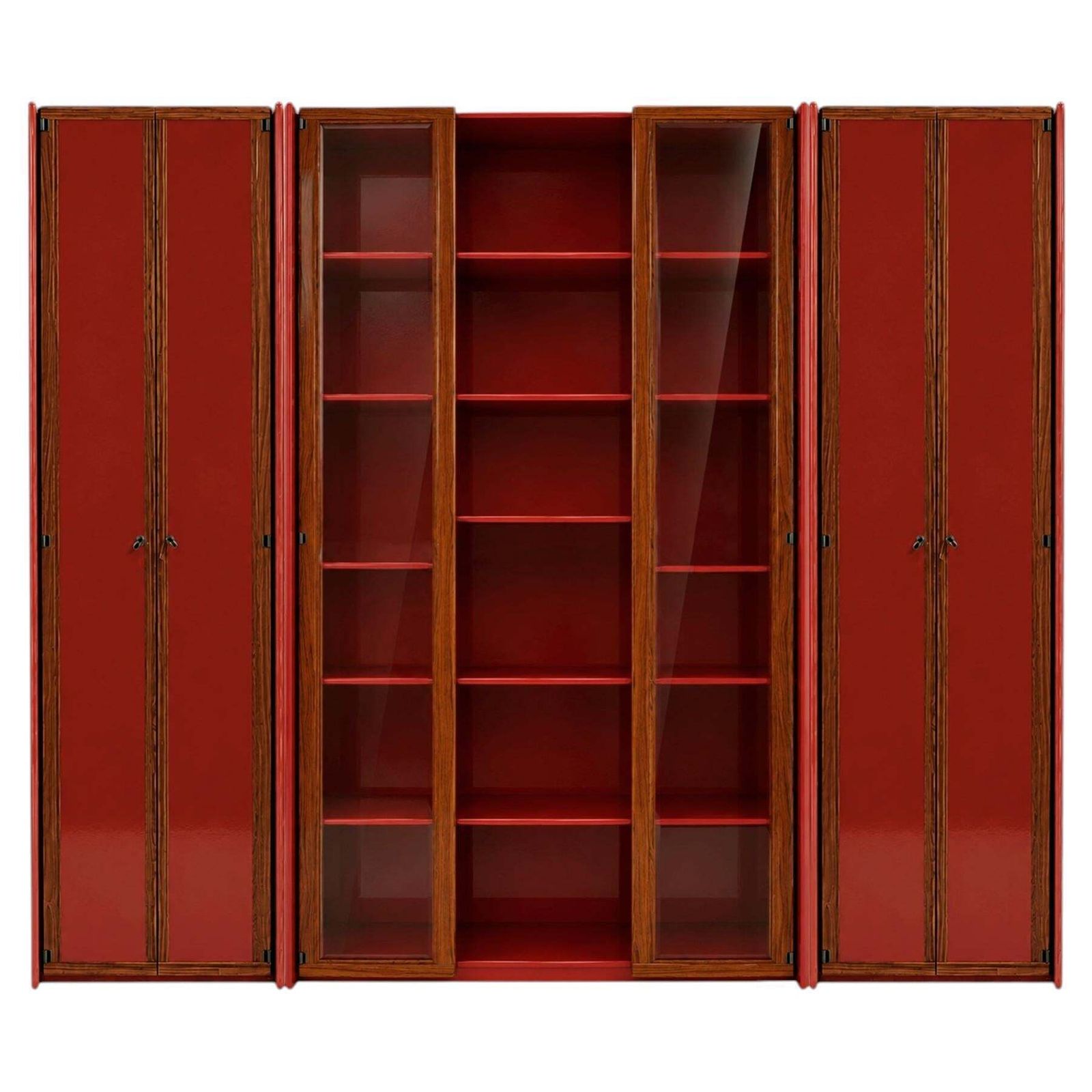 Mid Century Afra & Tobia Scarpa Italian Red Lacquer 1960s Modular Wall Unit
