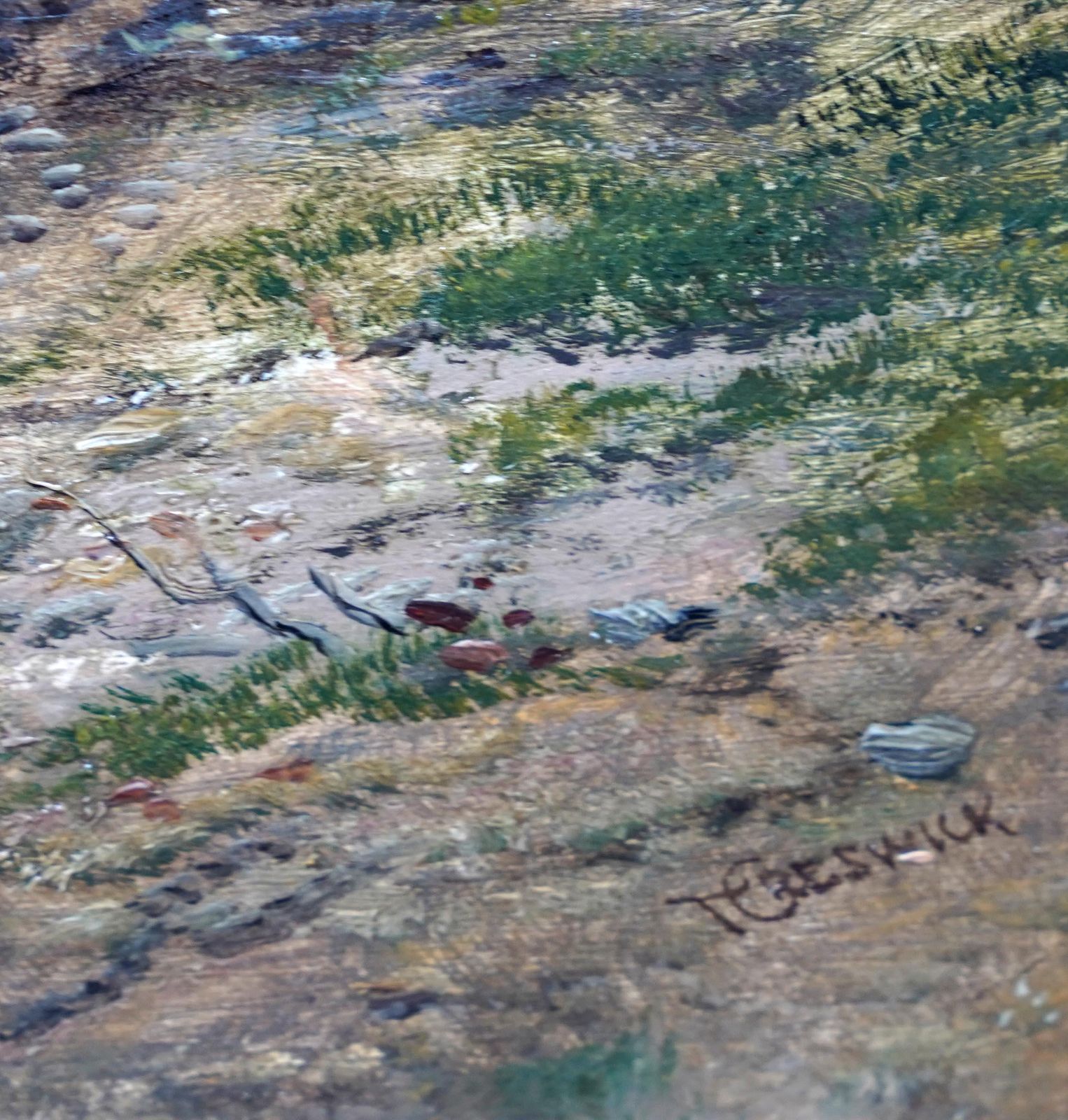 8655.0 The Ford   British Old Master Exhib. Landscape Art Oil Painting Figures Animals photo