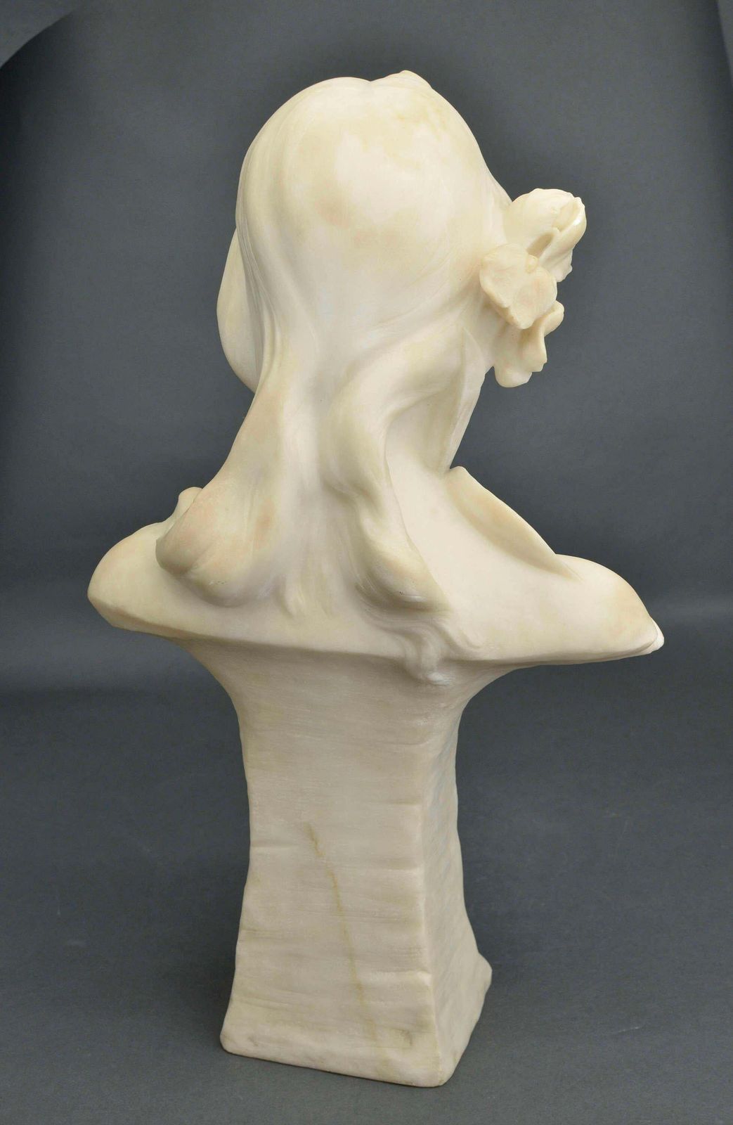 photo furniture Irises In Hair. Carrara Marble Bust By Georges C. Coudray. Signed.