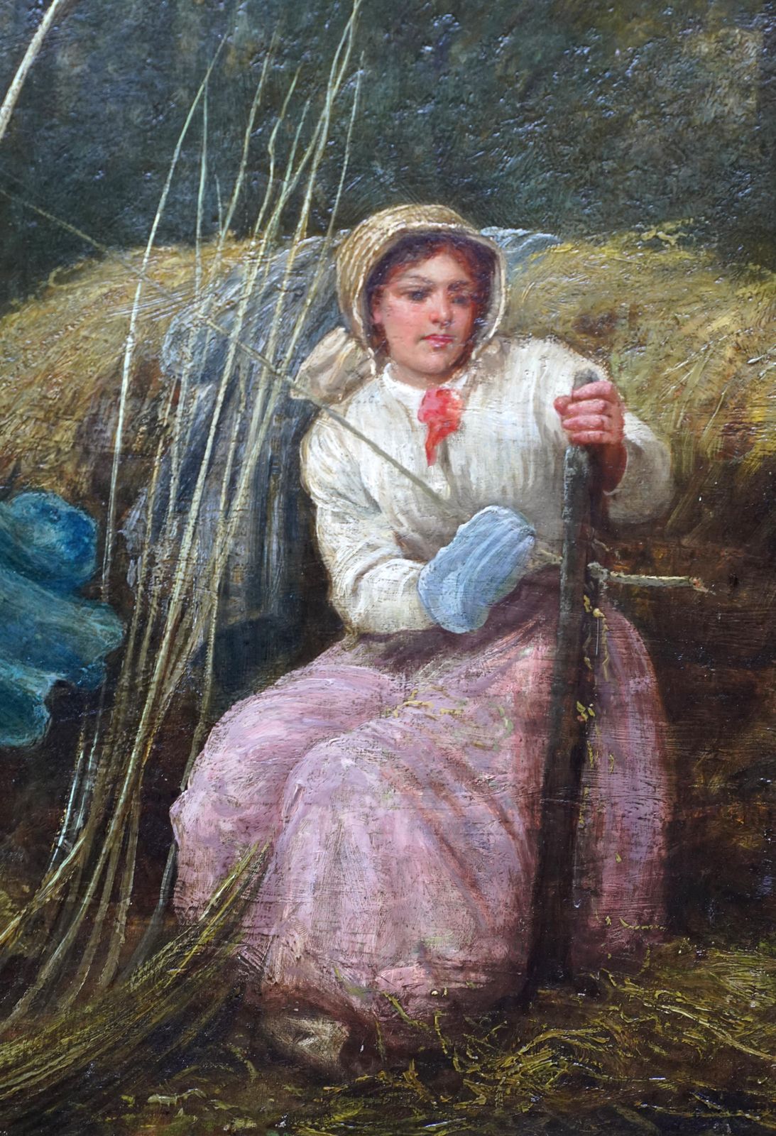 Portrait Of Two Girls Stripping The Willow   Scottish Victorian Art Oil Painting photo vinterior
