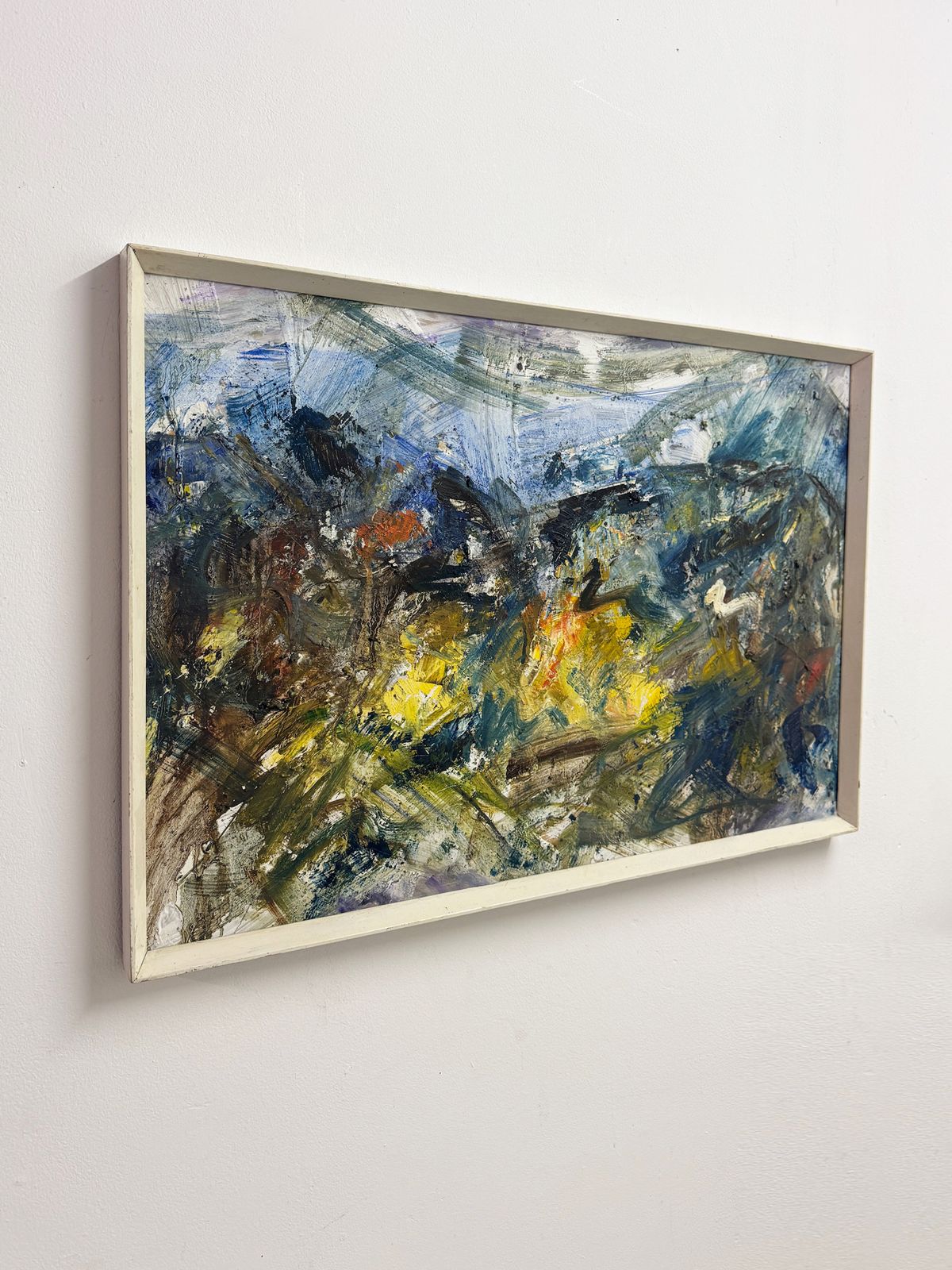 Swedish Mid Century Abstract Expressionist Landscape Oil Painting photo furniture