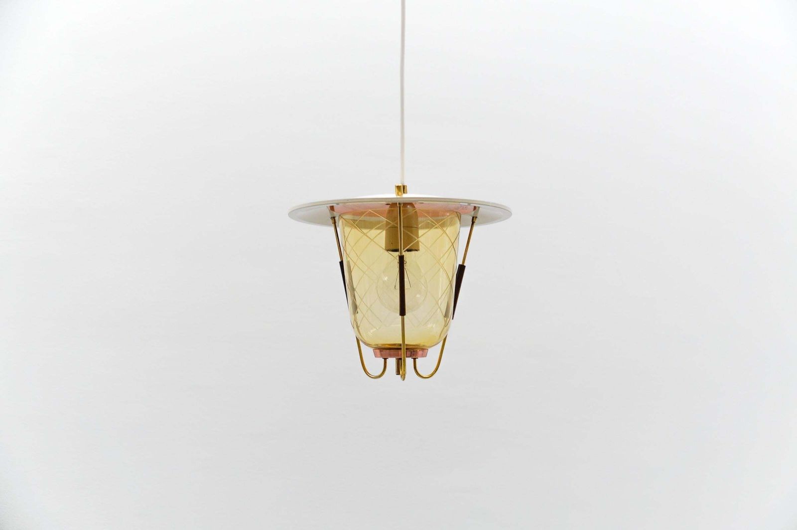 Lovely Mid Century Modern Ceiling Lamp In Copper, Brass And Glass, 1950s photo Lighting