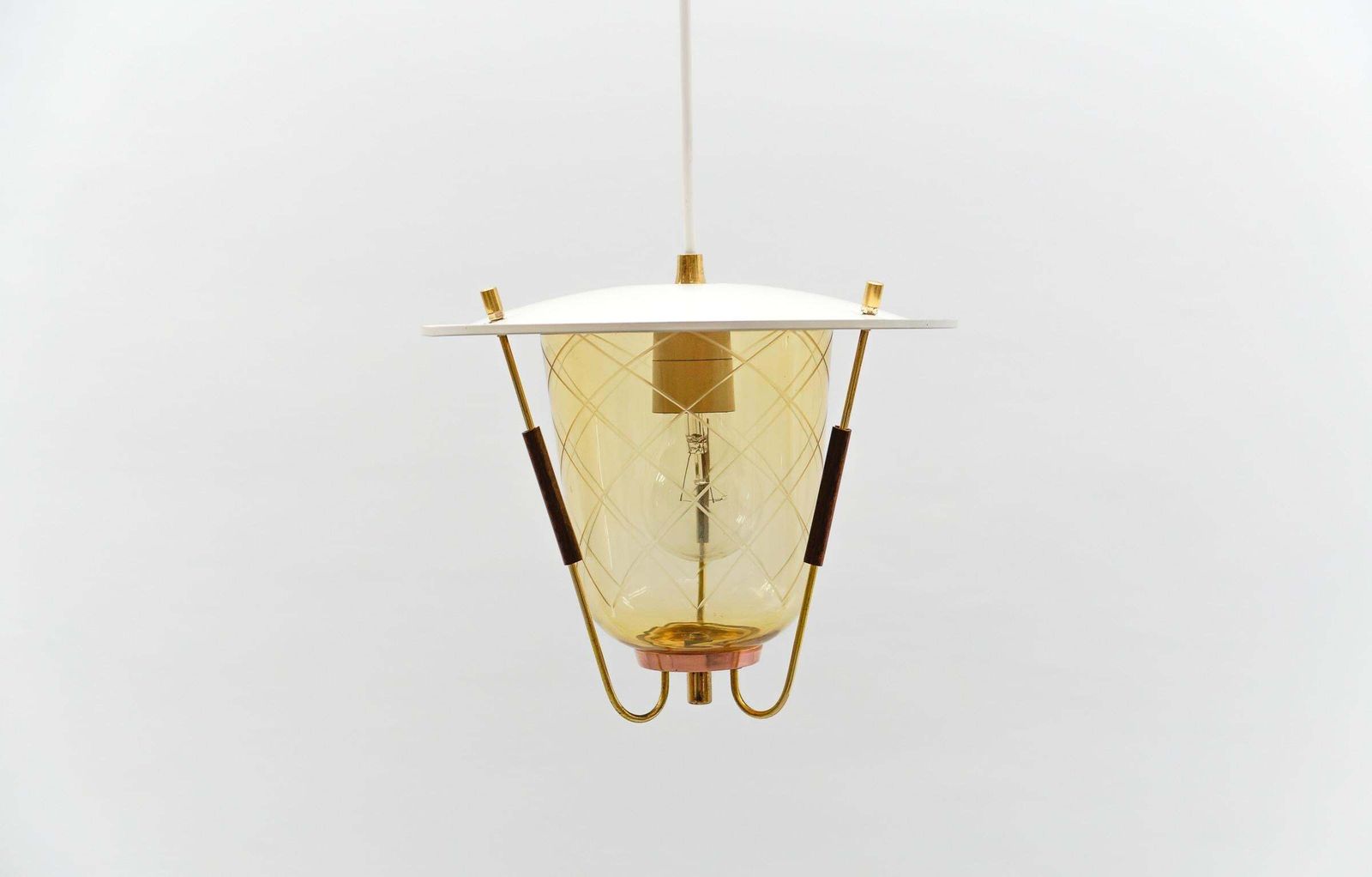 photo furniture Lovely Mid Century Modern Ceiling Lamp In Copper, Brass And Glass, 1950s