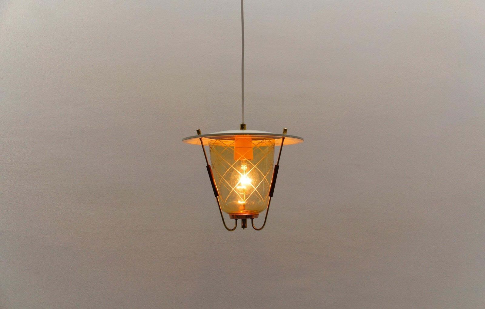 Lighting Lovely Mid Century Modern Ceiling Lamp In Copper, Brass And Glass, 1950s photo