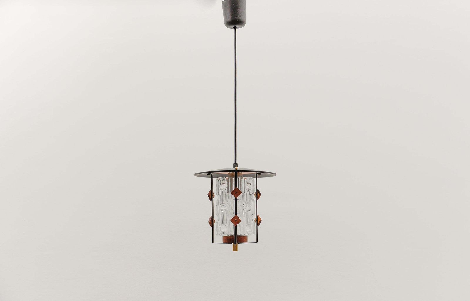 Scandinavian Mid Century Modern Ceiling Lamp In Copper, Teak And Glass, 1960s photo for sale