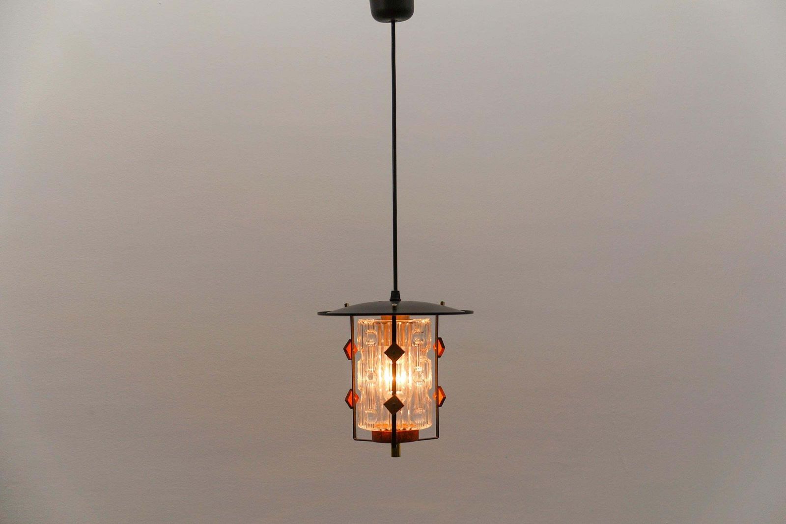 photo furniture Scandinavian Mid Century Modern Ceiling Lamp In Copper, Teak And Glass, 1960s