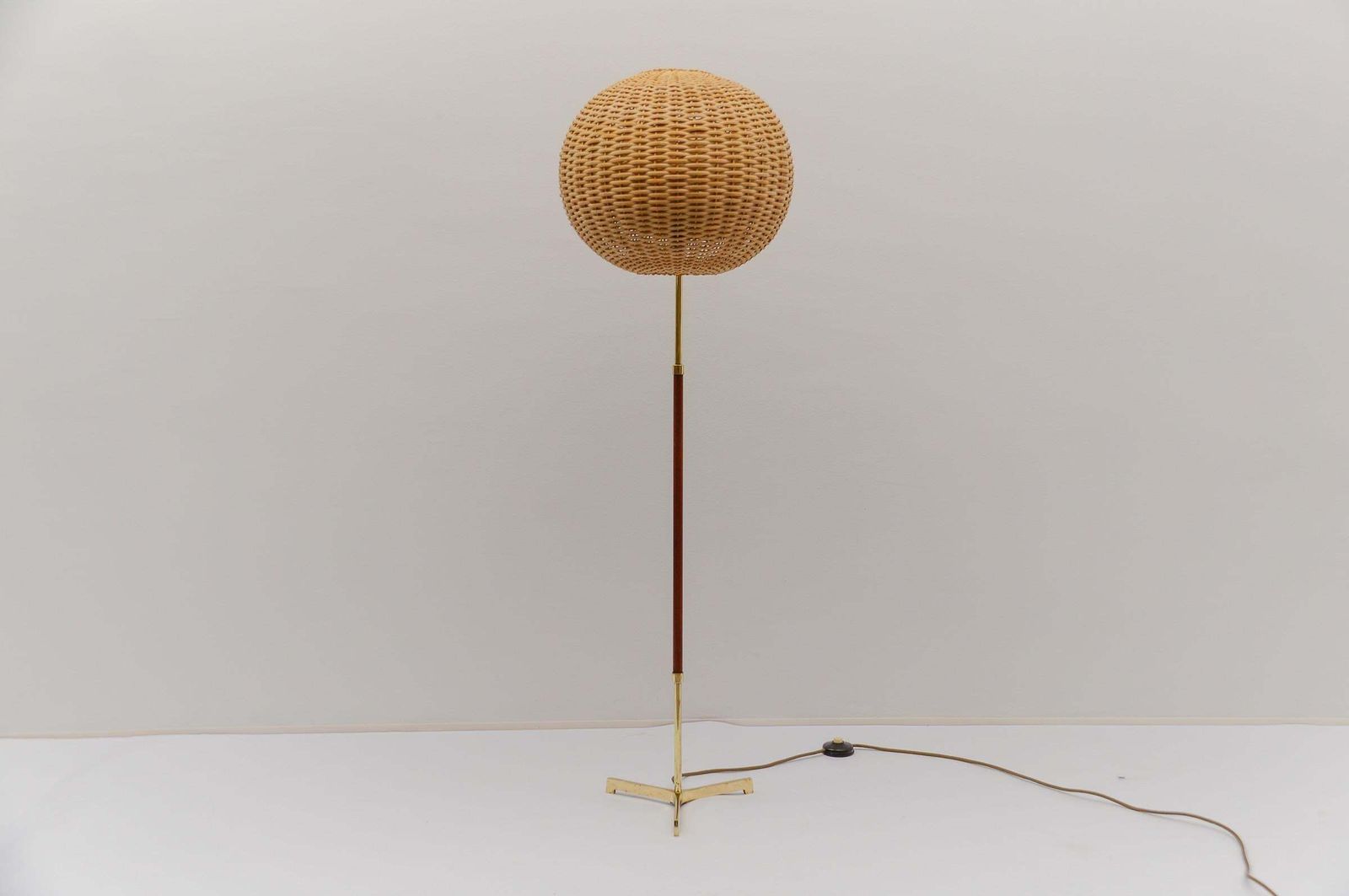 Mid Century Modern Floor Lamp In Brass And Teak From Temde, 1960s Switzerland photo furniture