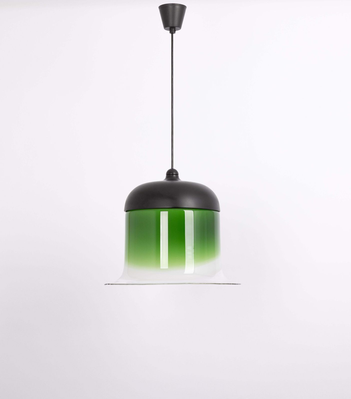 Grote glazen hanglamp in groen-wit, Peill & Putzler, Duitsland, jaren 1970 photo for sale