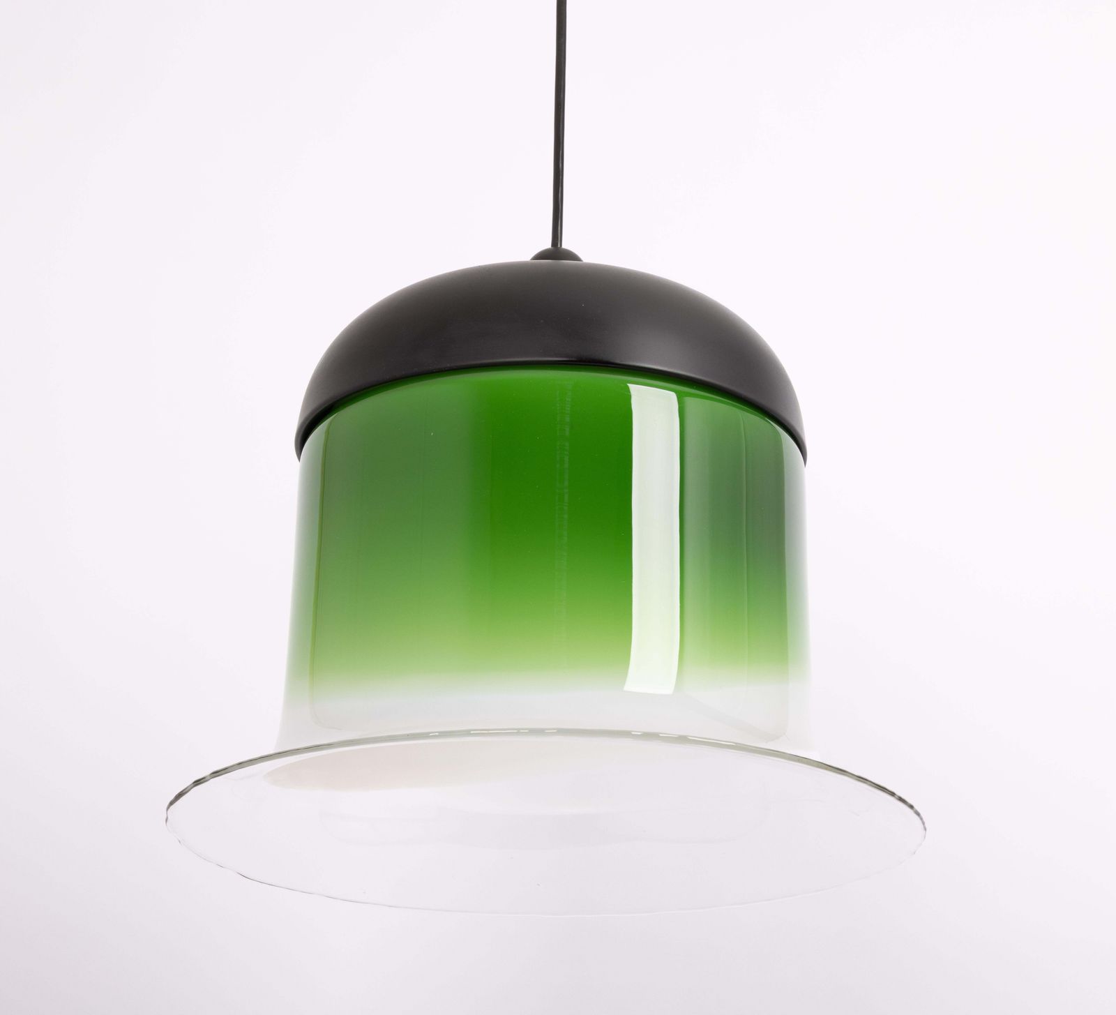 Grote glazen hanglamp in groen-wit, Peill & Putzler, Duitsland, jaren 1970 photo Verlichting