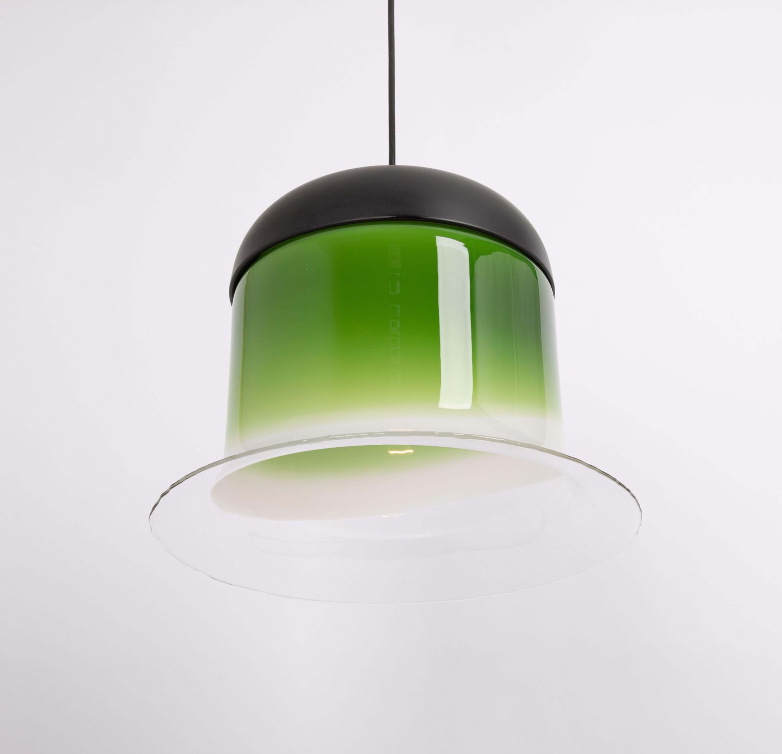 Verlichting Grote glazen hanglamp in groen-wit, Peill & Putzler, Duitsland, jaren 1970 photo