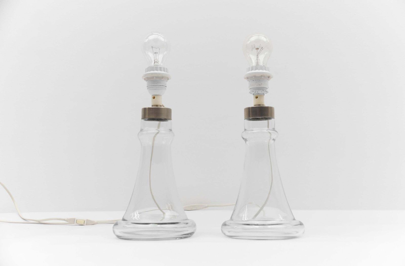 Pair Danish Table Lamps In Clear Glass By Michael Bang For Holmegaard, 1960s photo furniture