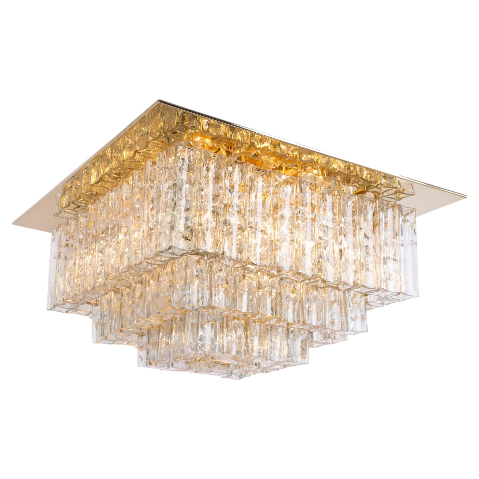 Grote Murano glazen plafondlamp met messing, Doria, Duitsland, ca. jaren 1960