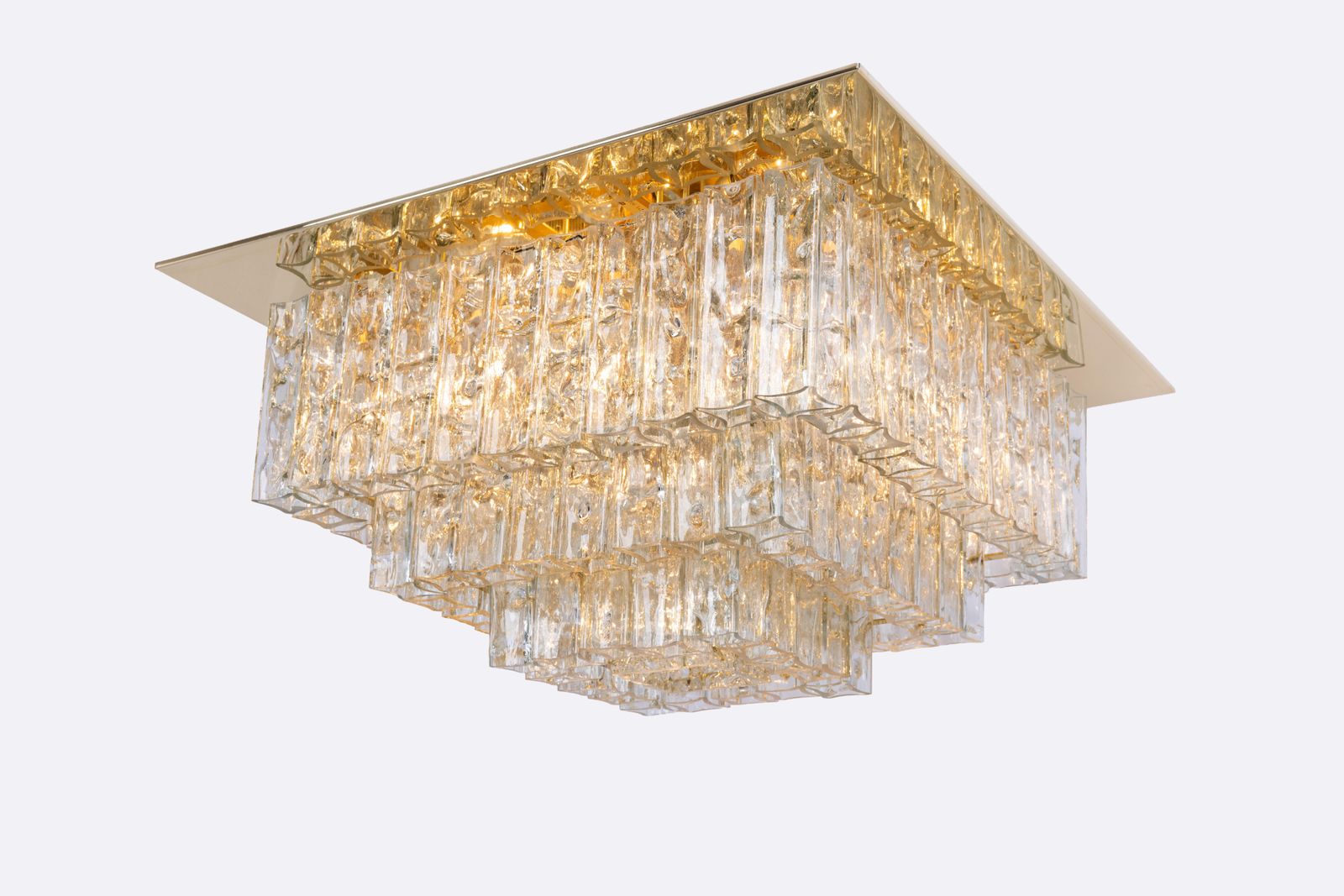 photo furniture Grote Murano glazen plafondlamp met messing, Doria, Duitsland, ca. jaren 1960
