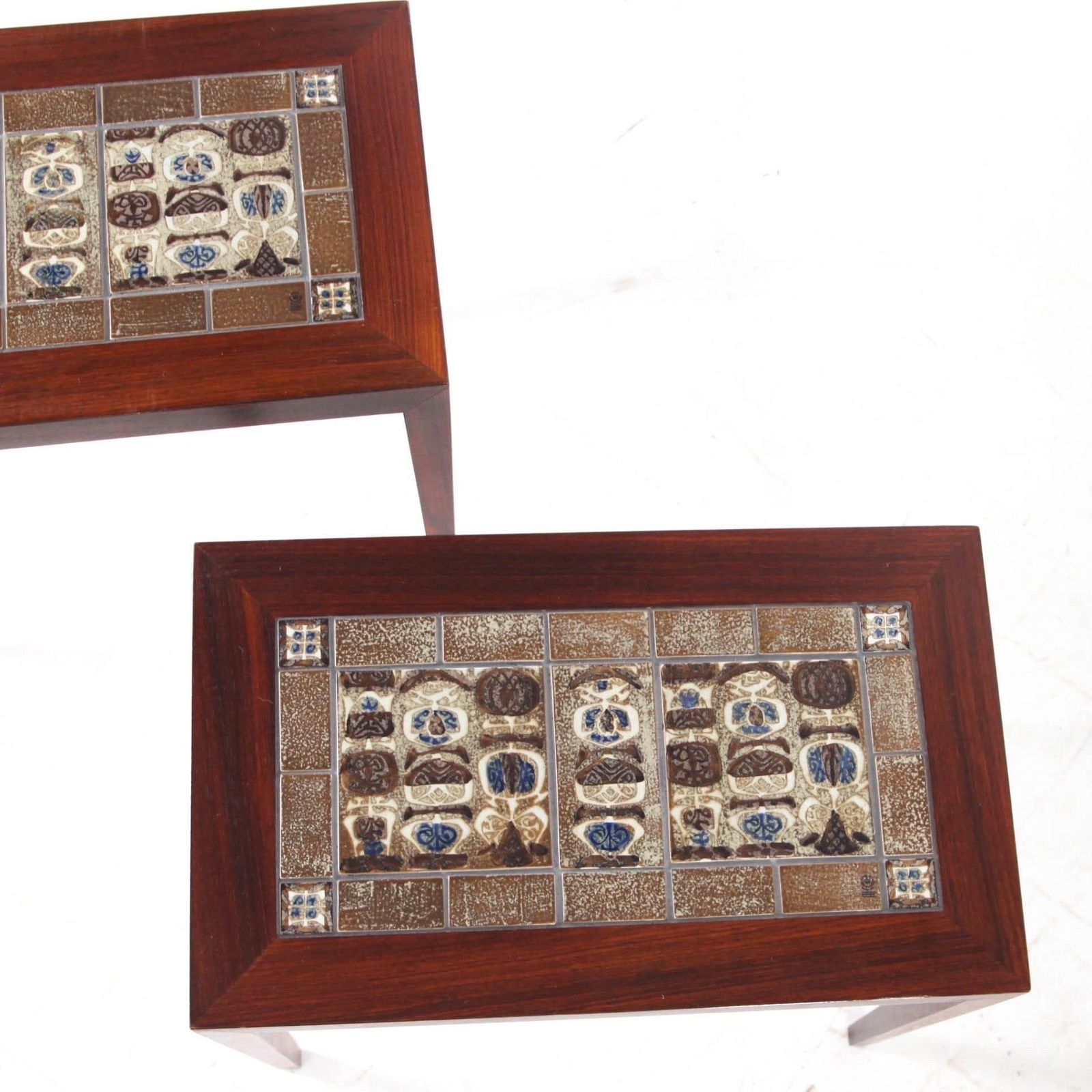 Set Of 3 Rosewood And Ceramic Low Tables photo vintage