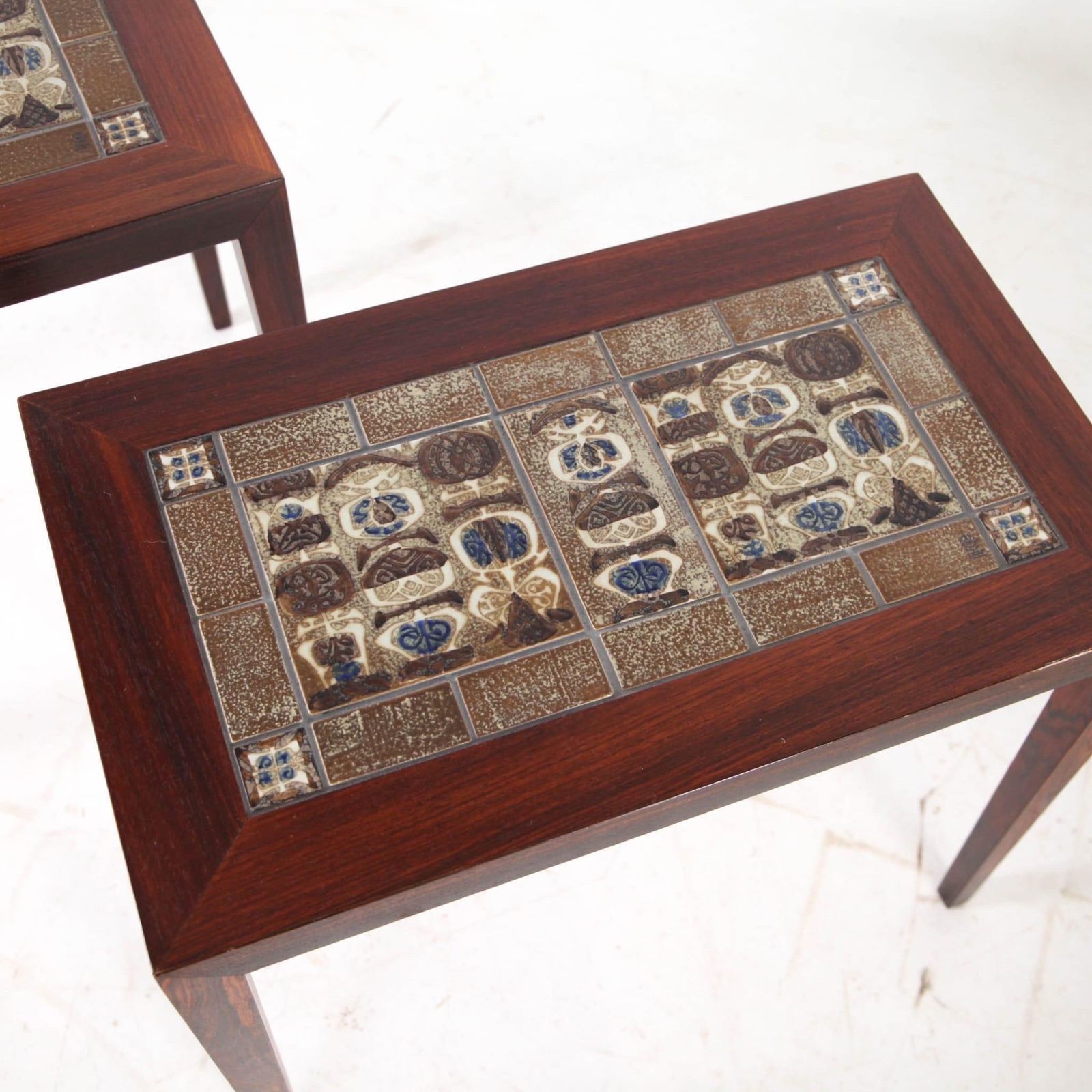photo vinterior Set Of 3 Rosewood And Ceramic Low Tables
