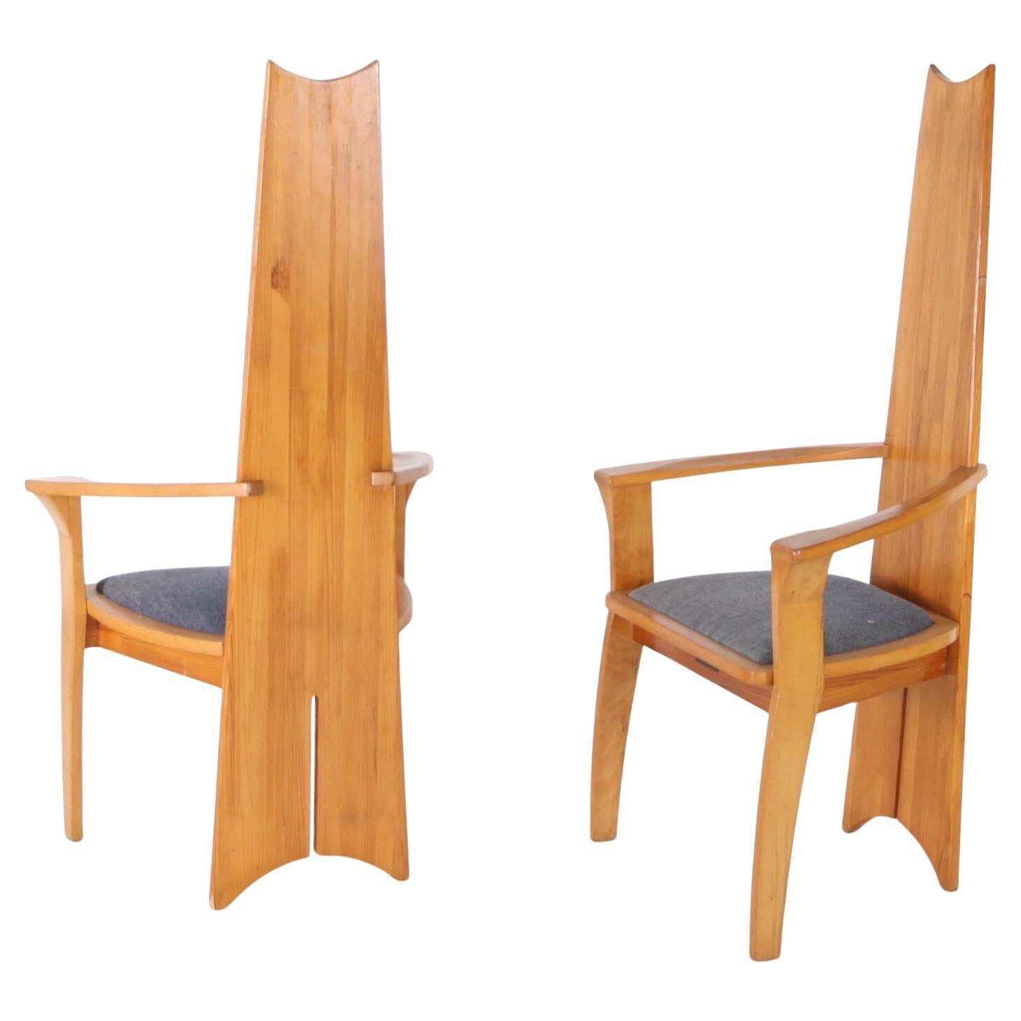 Pair Of Japanese Pinewood Armchairs