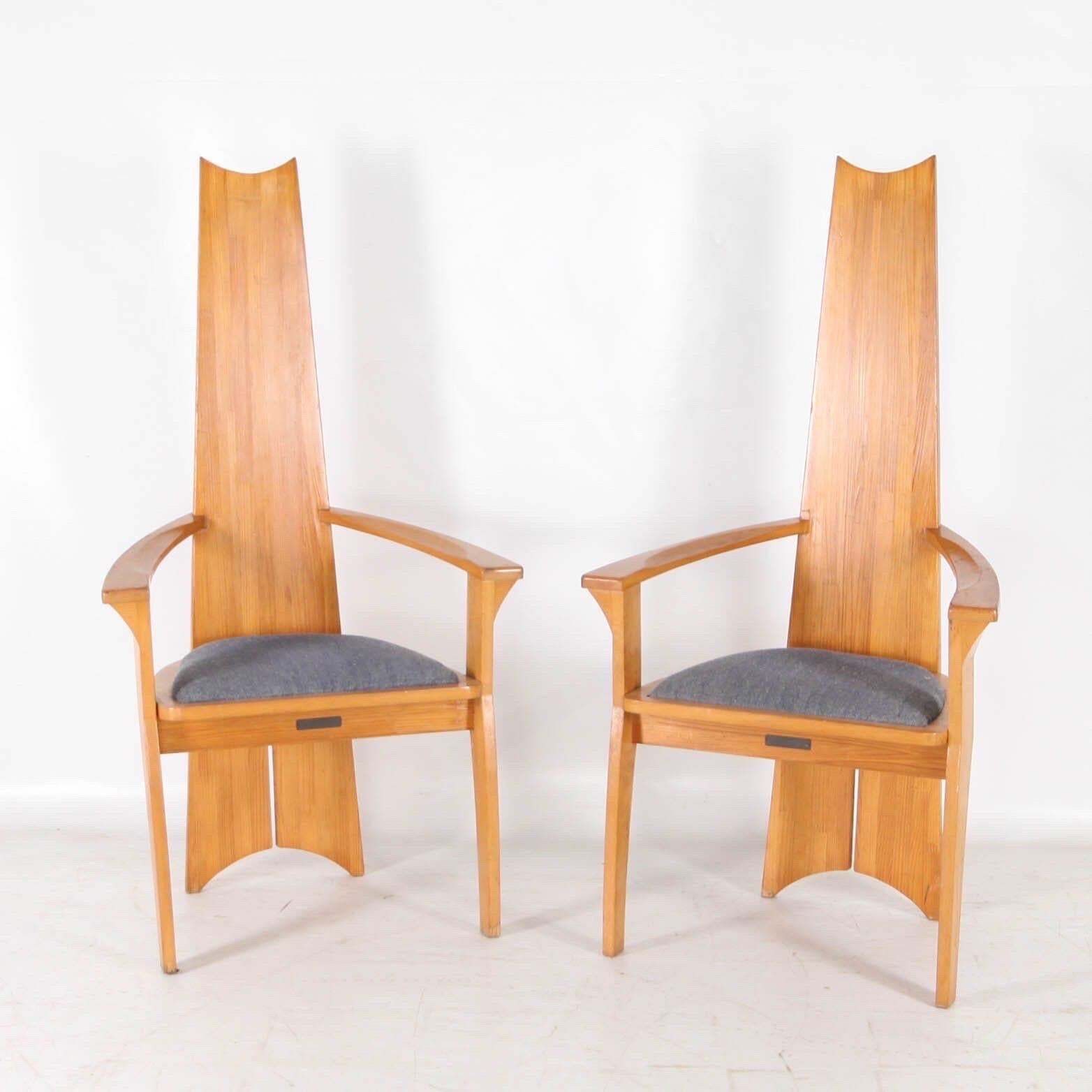 photo vintage Pair Of Japanese Pinewood Armchairs