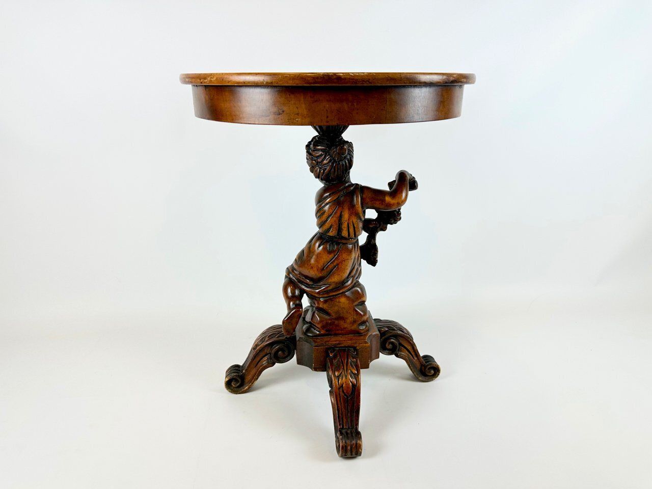 Antique Wooden Carved Cherub Bacchus Side Table, 1890s photo for sale