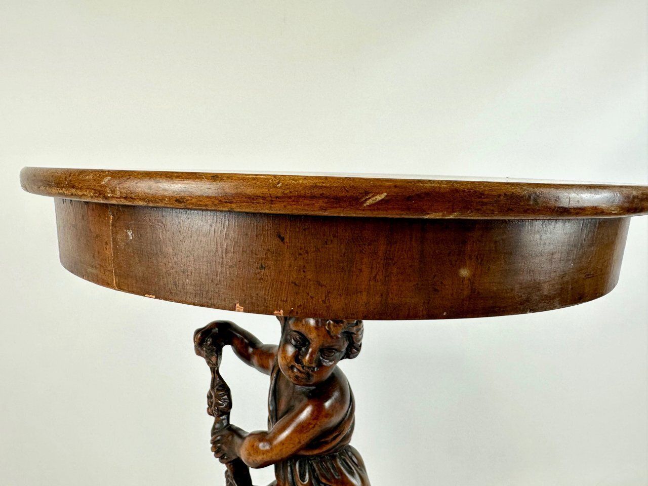 Antique Wooden Carved Cherub Bacchus Side Table, 1890s photo vinterior