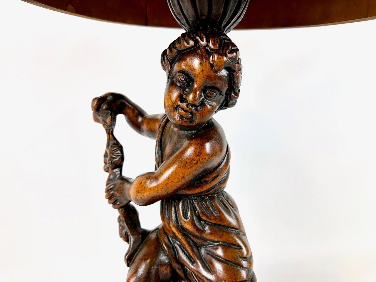 photo furniture Antique Wooden Carved Cherub Bacchus Side Table, 1890s