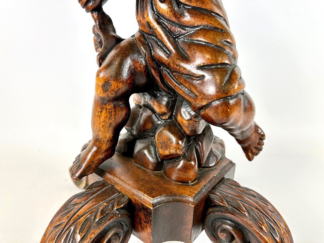 photo for sale Antique Wooden Carved Cherub Bacchus Side Table, 1890s