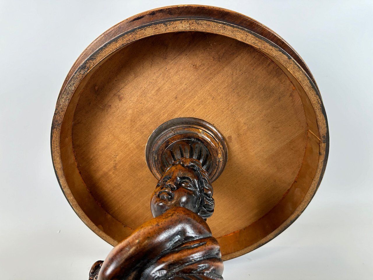 photo vinterior Antique Wooden Carved Cherub Bacchus Side Table, 1890s