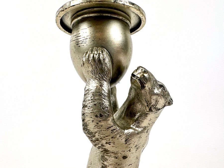 Antique Silver Plated Standing Bear Candleholders From Wmf, 1907, Set Of 2 photo Home Decor