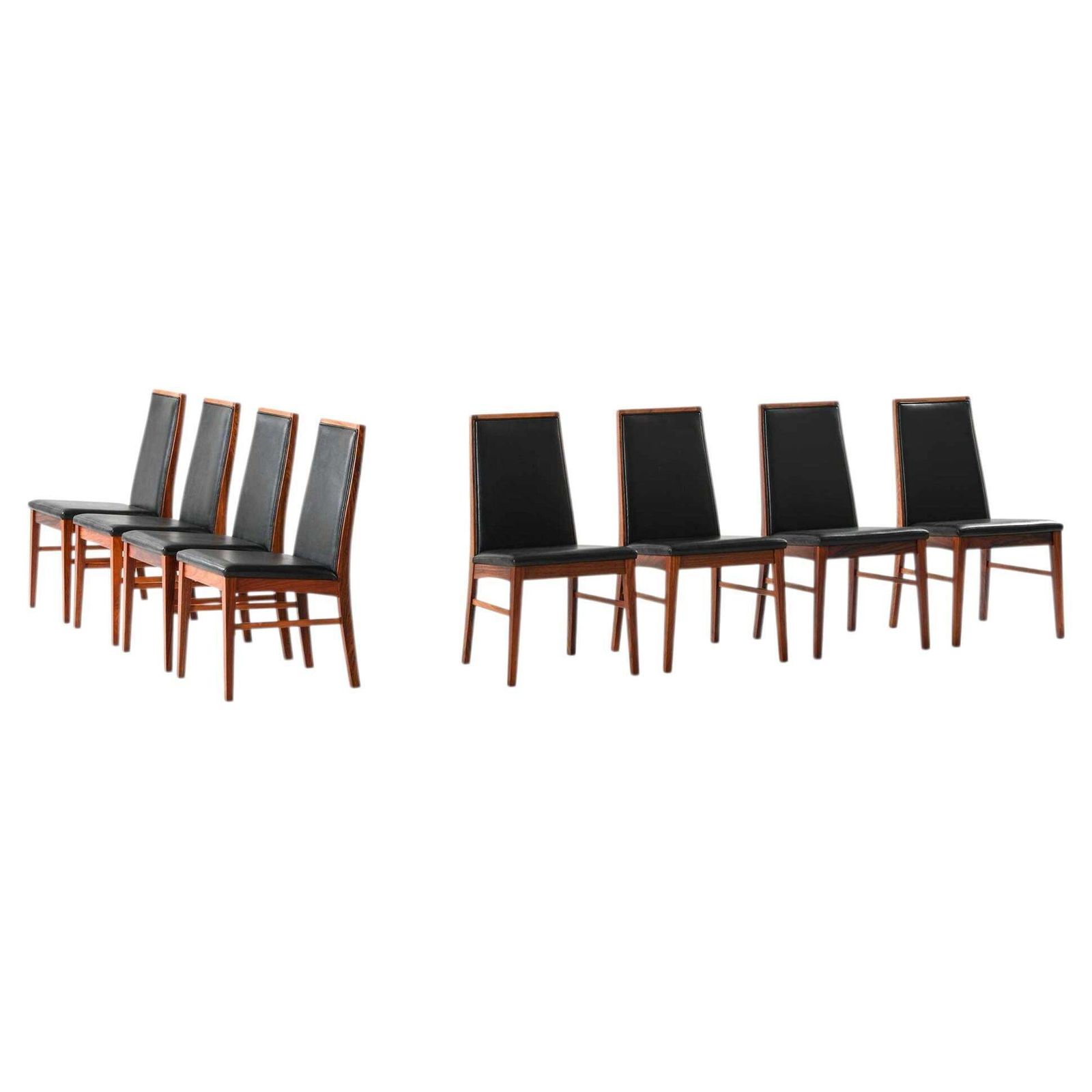 Set Of 8 Danish Dining Chairs In Rosewood And Leather, 1960s