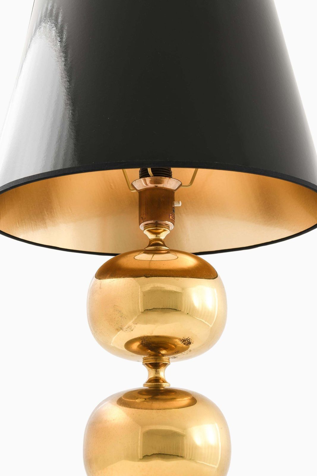 Pair Of Golden Table Lamps In Brass By Henrik Blomqvist, 1960s photo Lighting