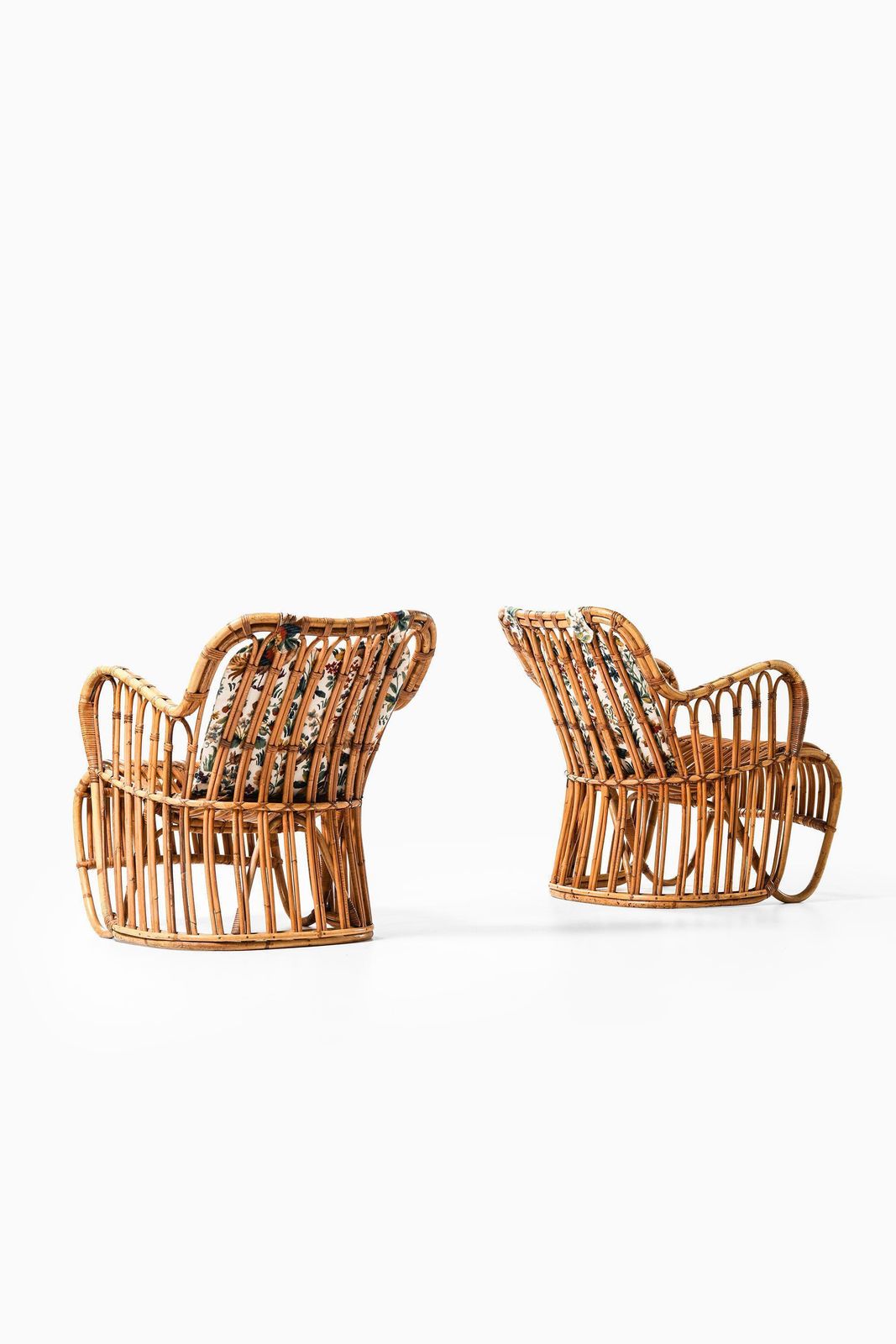 Pair Easy Chairs In Cane, Fabric & Rattan By Tove & Edvard Kindt Larsen, 1930s photo 8977.0