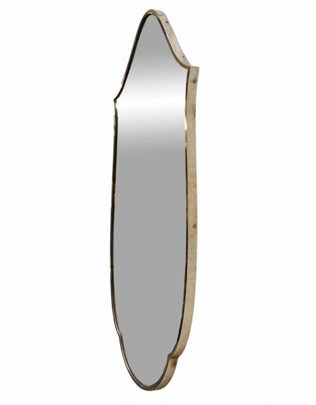 Gio Ponti Style Shield Wall Mirror In Brass, Italy 1960s photo for sale