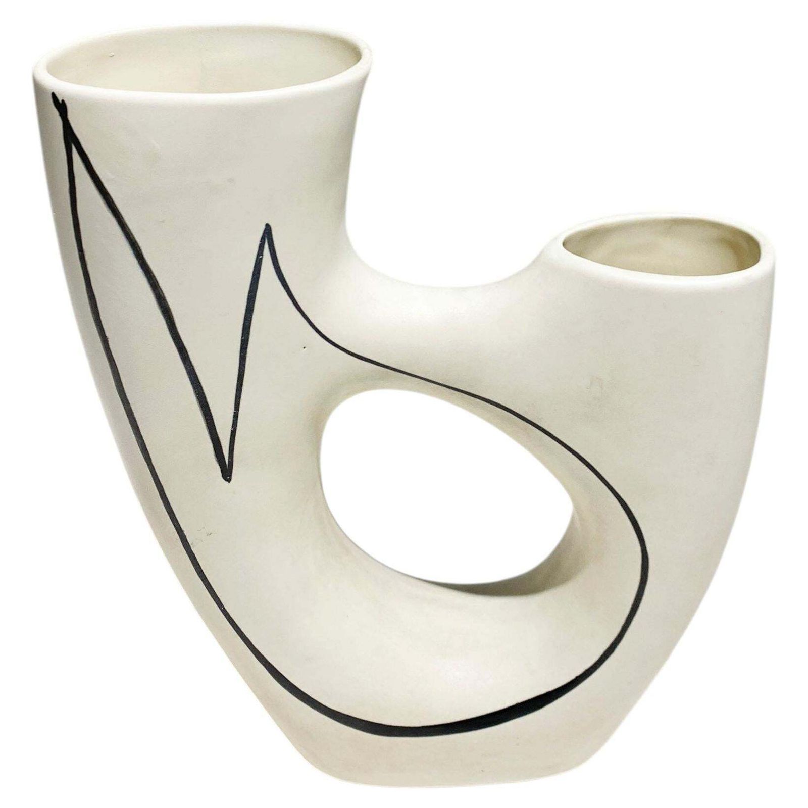 Atelier Revernay Mid Century Double Neck Ceramic Vase, Circa 1950