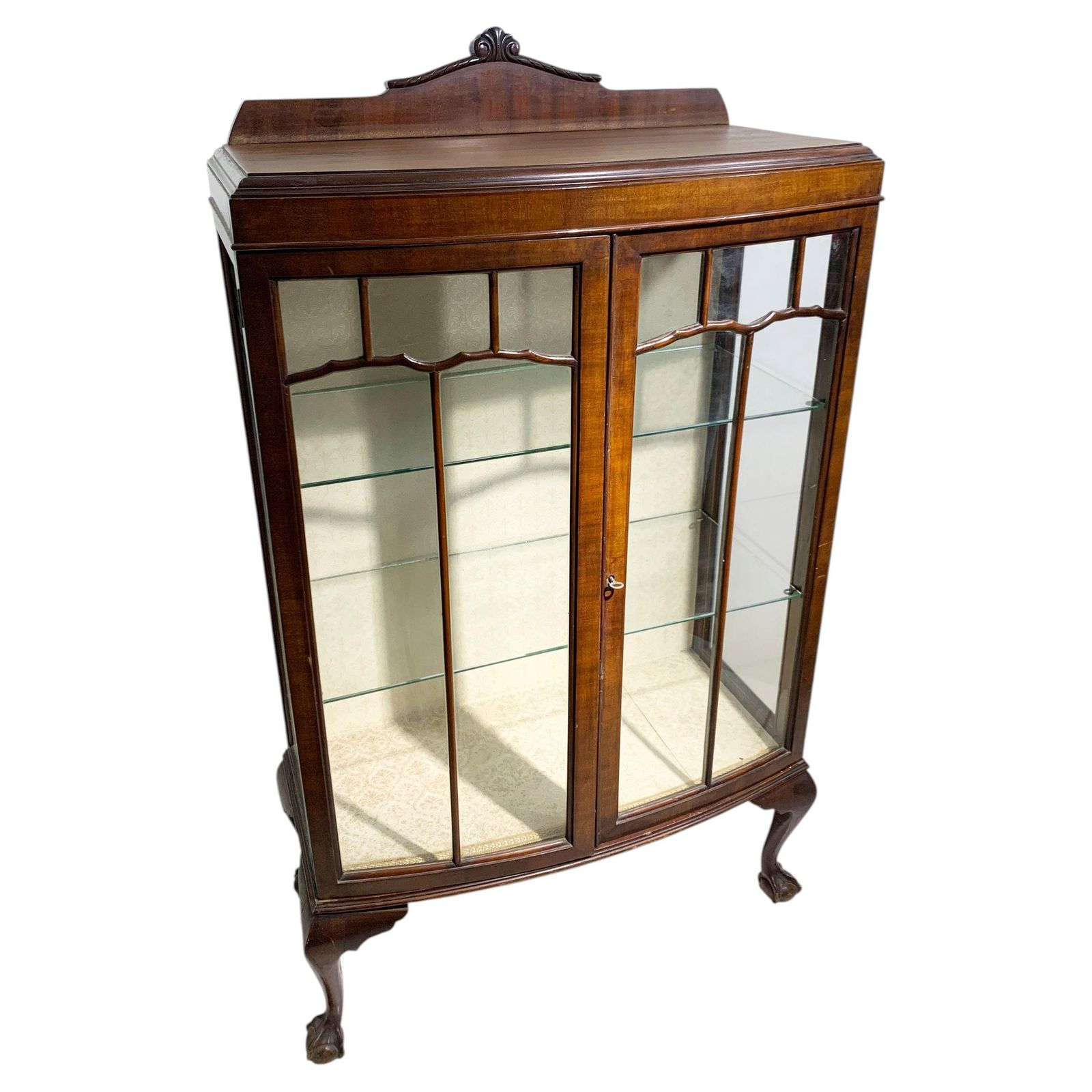 Edwardian Chippendale Bow Front Display Cabinet With Ball & Claw Feet, Circa1910