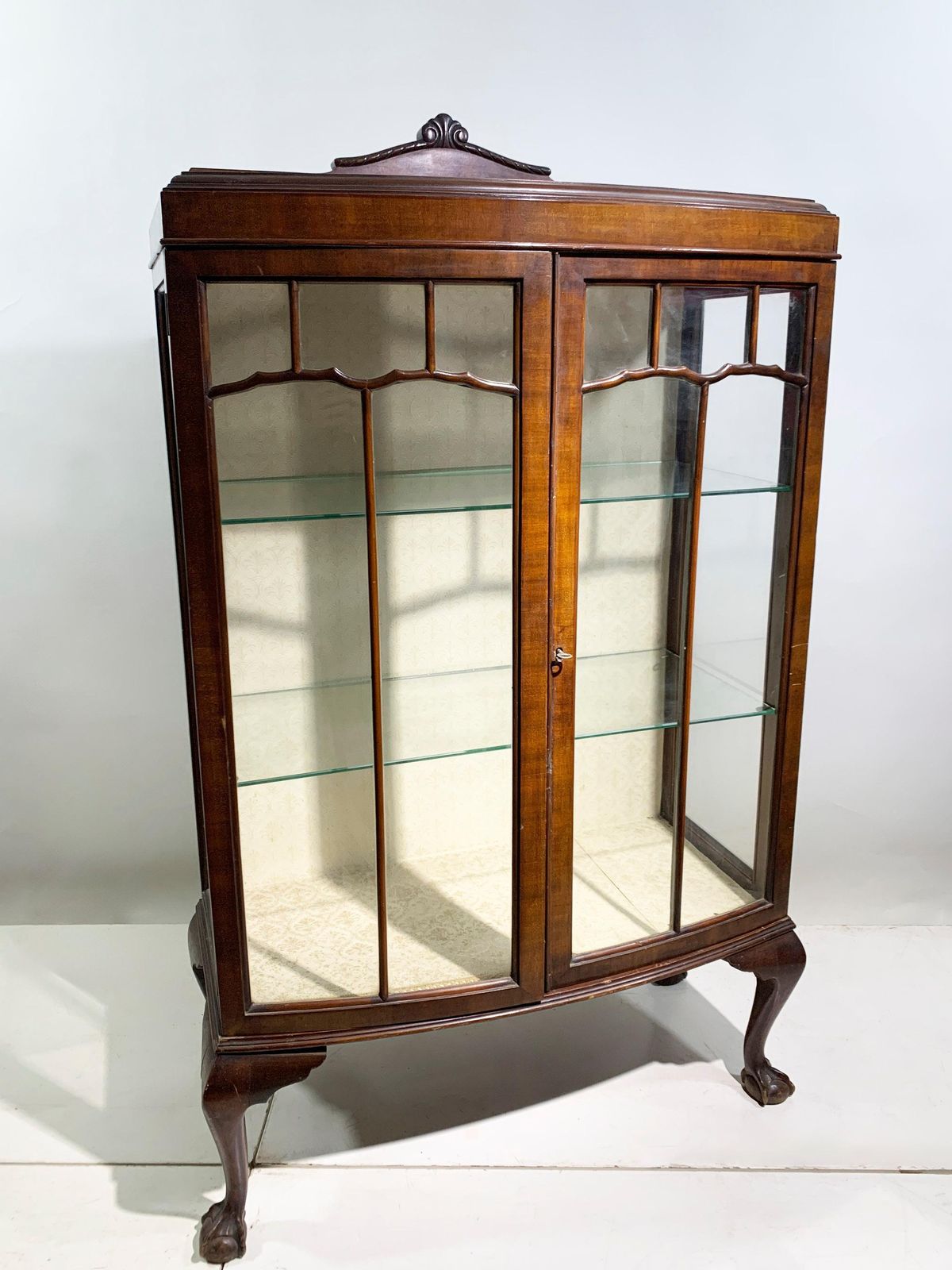 Edwardian Chippendale Bow Front Display Cabinet With Ball & Claw Feet, Circa1910 photo for sale